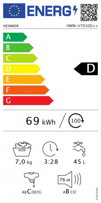 Masina de spalat Heinner HWM-V7010D++, 7 kg, 1000 RPM, Clasa D, Display LED, 60 cm, Alb - Img 4