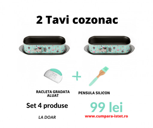 Set bucatarie cu 4 produse, Cooking by Heinner Simona Pope, 2x Tava cozonac, Racleta aluat, Pensula silicon - Img 1