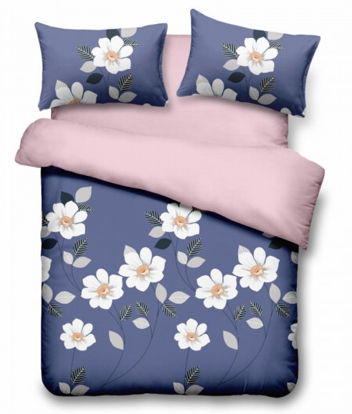 Set lenjerie pat dublu Vanora Home VN-4BEDYX60-BDY 4 piese, microfibra 60gr/mp, model Blue Daisy