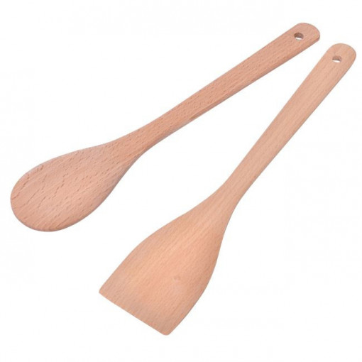 Set lingura si spatula din lemn, lungime 30 cm - Img 1