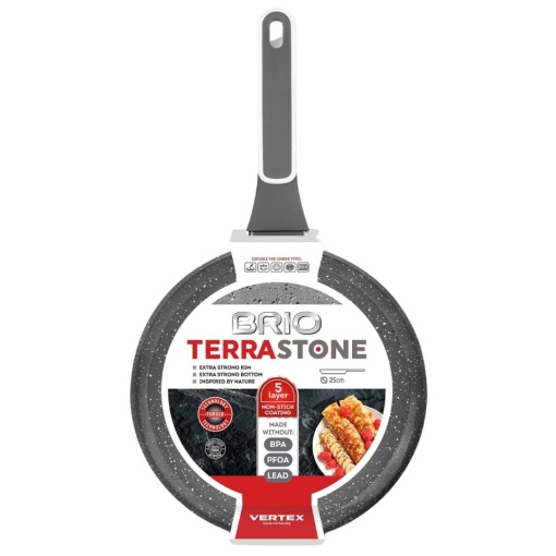 Tigaie clatite aluminiu forjat, acoperire marmorata 5 straturi, baza inductie, diametru 25 cm, Brio Terra Stone - Img 2