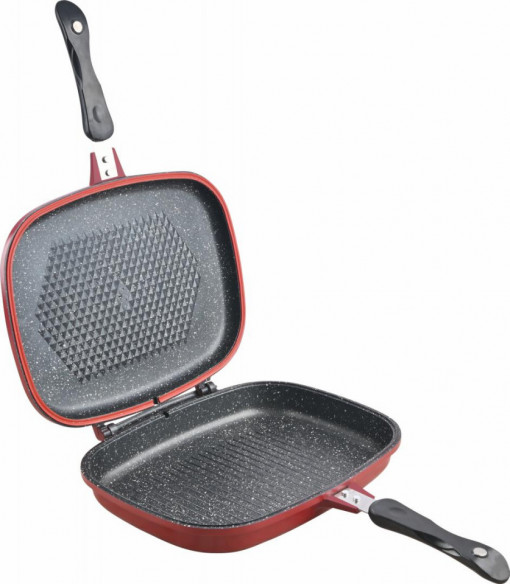 Tigaie grill dubla din aluminiu, 32x24x7.5 cm, EASY COOK RED - Img 3