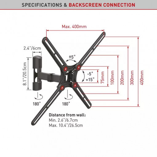 Barkan TV Wall Mount Full Motion 13&quot;-65&quot; - Img 2