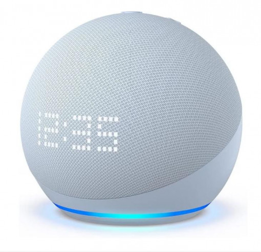 Boxa inteligenta cu ceas Amazon Echo Dot 5th Gen 2022, Control Voce Alexa, Wi-Fi, Bluetooth, Albastru Deschis