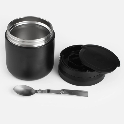 Caserola termos cu lingura, capacitate 600 ml, Neagra - Img 2