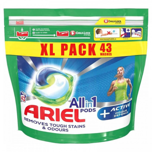 Detergent de rufe Capsule, Ariel All in One Pods Active, 43 spalari - Img 1