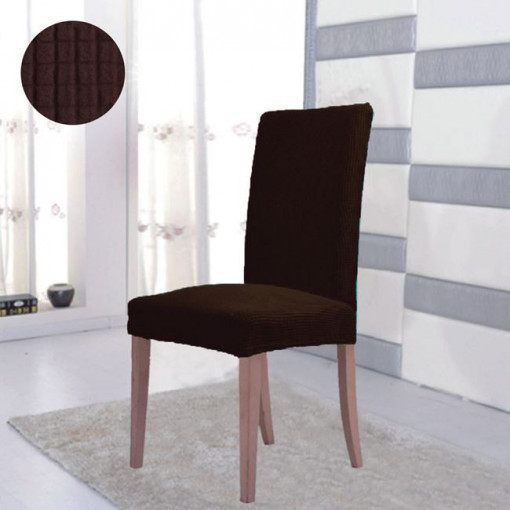 Husa scaun decorativa, elastica, maro cu carouri in relief