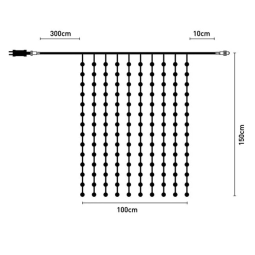 Instalatie de lumini LED tip perdea cu lumina calda, 140 becuri, dimensiune 150x100 cm, extensibila, model Globulete - Img 3