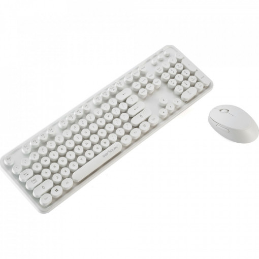 Kit tastatura si mouse optic fara fir Serioux SRX9910WH, USB cu receptor nano, Alb