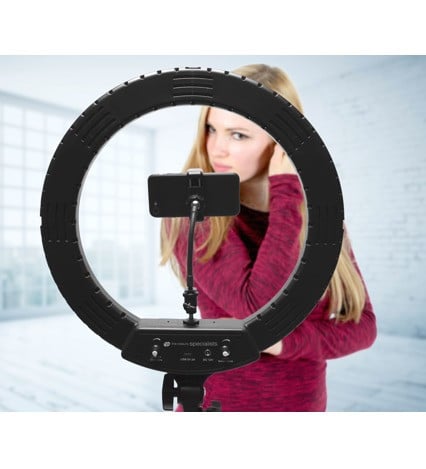 Lampa circulara Ring Light, diametru 18&quot;, 3 moduri iluminare, 3 x suport telefon, adaptor priza, trepied reglabil - Img 6