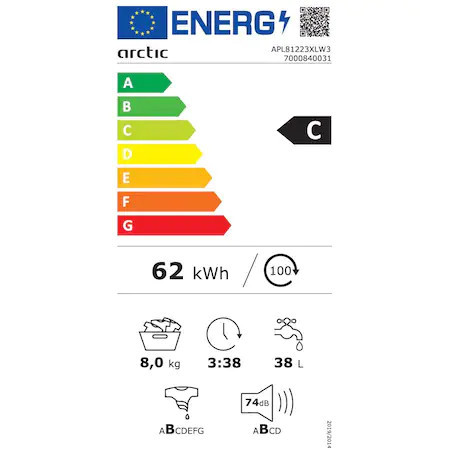 Masina de spalat rufe Arctic APL81223XLW3, 8 kg, 1200 rpm, Clasa C, Motor Silent Inverter, ExtraSteam, Alb - Img 6