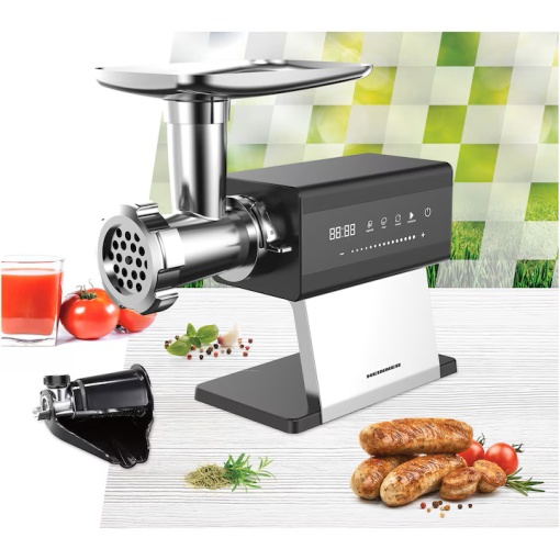 Masina de tocat Heinner Prestigechop HMG-DTSS2500, 2500W, control touch, angrenaj planetar 6 roti, accesoriu rosii, Kibbe si carnati, capacitate tocare 2.5kg/min, viteza variabila, cutit si site din inox, functie reverse, Inox - Img 4