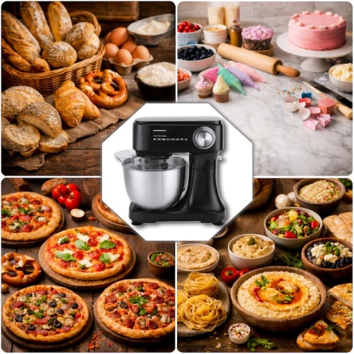 Mixer planetar cu bol Heinner HPM-D750BK, 600W, 12 viteze, bol inox 3.5L, accesorii tel, paleta si carlig, negru - Img 6