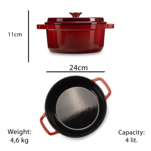 Oala fonta emailata, diametru 22 cm, adancime 10 cm, greutate 4 kg, interior antiaderent, capacitate 3l, Hausberg H742 - Img 4