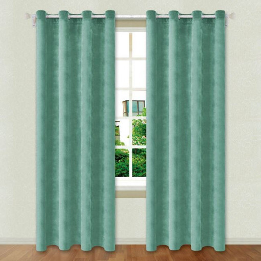 Perdea decorativa velvet cu inele, stofa ce nu permite lumina sa treaca, 140x260 cm, Verde menta - Img 1