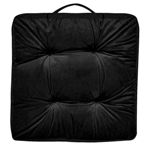 Perna catifelata decorativa de podea, dimensiune 43x43x8 cm, doua fete, Neagra