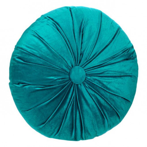 Perna decorativa rotunda, doua fete, dimensiune 40x10 cm, Velvet Petrol - Img 2