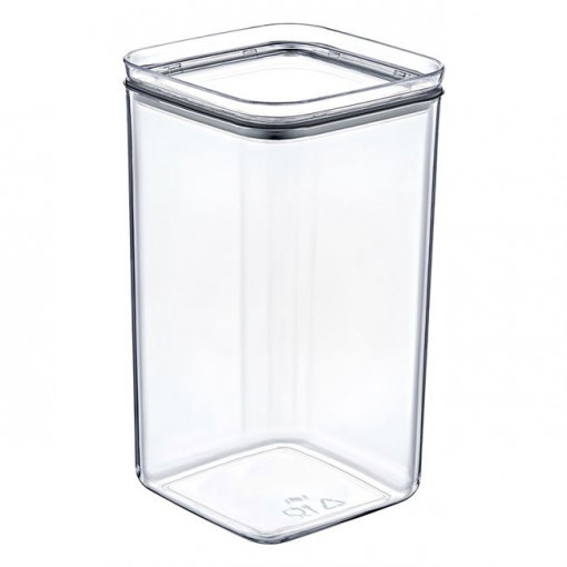 Recipient din plastic cu capac pentru alimente, dimensiune 10.5x10.5x19 cm, capacitate 1.5 L