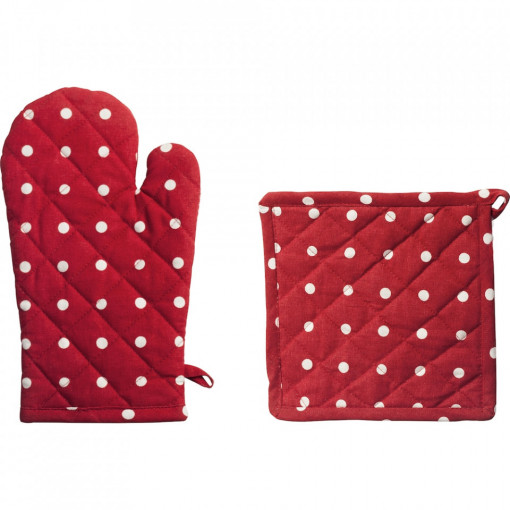 Set bucatarie cu 2 piese, Heinner HR-KS2-RED01, Bumbac 100%, Model Dots - Img 1