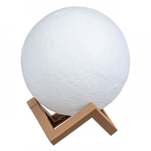 Veioza Moon Lamp cu suport din lemn, 12 cm, Multicolor - Img 1