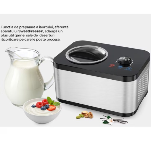 Aparat de facut inghetata Heinner SweetFreeze HICM-DW154SSBK, 120 W, Capacitate: 1.5 l, Functii: inghetata, iaurt, mixare, racire, bol inghetata detasabil - Img 6