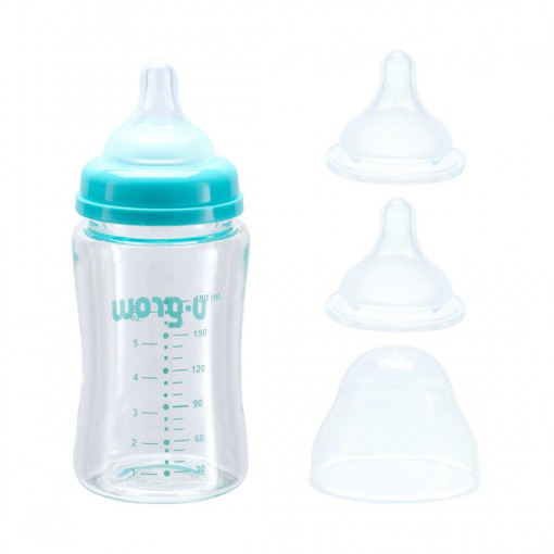 Biberon de sticla180 ml + 2 tetine extra, supapa anti-colici - Img 2