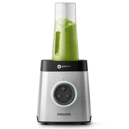 Blender Philips Avance HR3655/00, 1400 W, 35,000 RPM, vas sticla 2 l, 2 Viteze, ProBlend 3D 6, Afisaj LED, 2 Cani Transport, Functie impuls, Metalic - Img 2