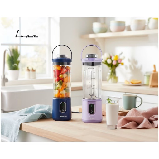 Blender portabil Fram FBP-P74PP, acumulator 7.4V, autonomie 10-15 min, recipient 400ml, lame inox, buton on/off, oprire automata, cablu incarcare TYPE-C, mov - Img 7