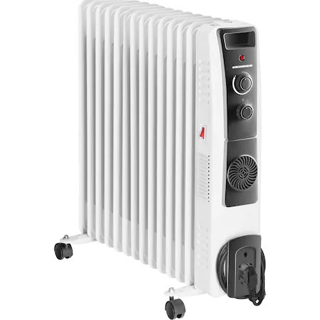 Calorifer electric cu ulei Heinner HOH-YV13BK, 2500 W, 13 elementi, ventilator 400W, protectie supraincalzire, termostat reglabil, alb - Img 1