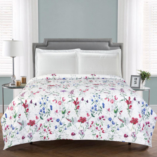 Cuvertura matlasata, Heinner Home, king size 200x220 cm, alb floral - Img 1