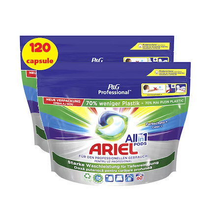 Detergent rufe capsule Ariel, Professional Color Protect All in One Pods, 2x60 capsule, 120 spalari