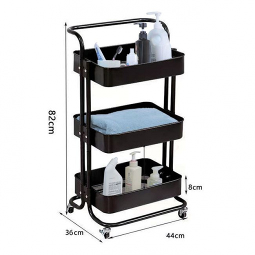 Etajera metalica cu roti, 3 rafturi, dimensiune 44 x 36 x 82 m, greutate maxima 25 kg - Img 2