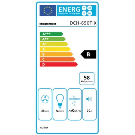 Hota incorporabila decorativa Heinner DCH-650TIX, Putere absorbtie 623.9 m3/h, Control touch, Timer, Iluminare LED, Clasa B, 60 cm, Inox + Sticla neagra - Img 3