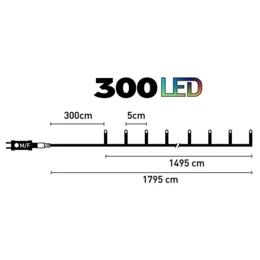 Instalatie cu 300 de Becuri LED Multicolor cu Program, cablu transparent 24.95m - Img 4