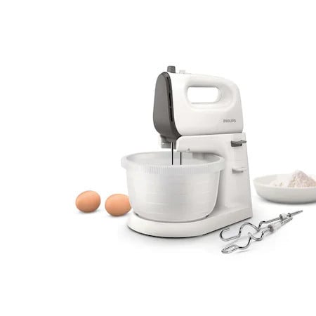 Mixer cu bol Philips Viva Collection HR3745/00, 450 W, Bol actionare automata, 5 viteze, Functie Turbo, Alb/Gri - Img 7