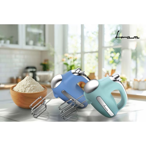 Mixer de mana Fram FHM-3005BL, 300W, 5 viteze+turbo, teluri si carlige din inox, insertii cromate, albastru - Img 6