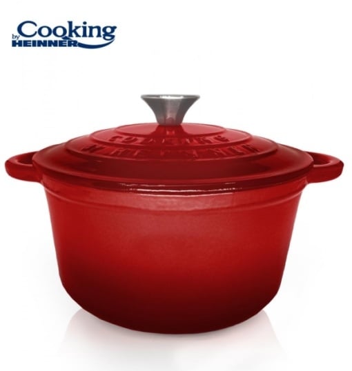 Oală din fontă emailată cu capac, Cooking by Heinner Red Line, 28x13 cm, 6L, HR-KN-SM6