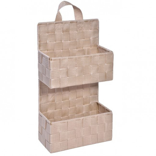 Organizator suspendabil ratan pentru baie, 2 compartimente, dimensiune 21x9x37 cm, Bej