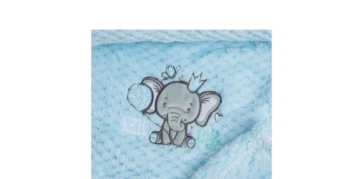 Patura catifelata pentru bebelusi, model brodat, dimensiune 100x75 cm, Albastra cu elefant - Img 2