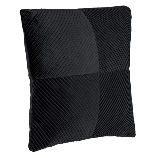 Perna decorativa catifelata, dimensiune 45x45x12 cm, dungi reliefate, Neagra - Img 1