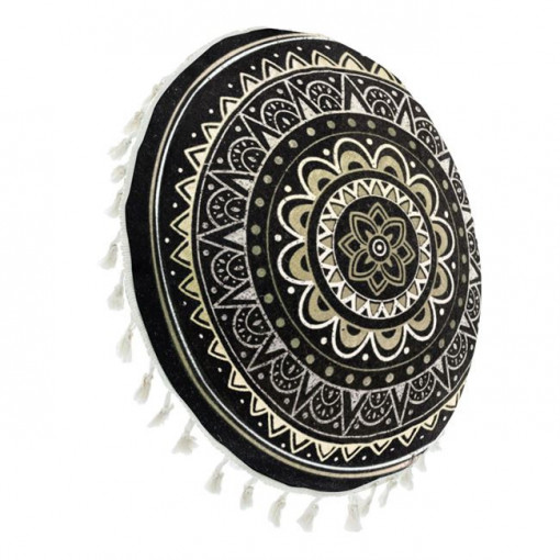 Perna decorativa rotunda cu franjuri, dimensiune 40x10 cm, Neagra