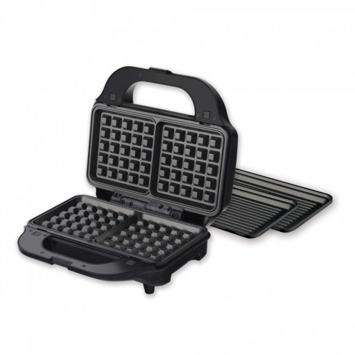 Sandwich maker, Heinner SM-2H900BKS, 900 W, 2 placi detasabile antiadezive, Grill &amp; Waffles - Img 2