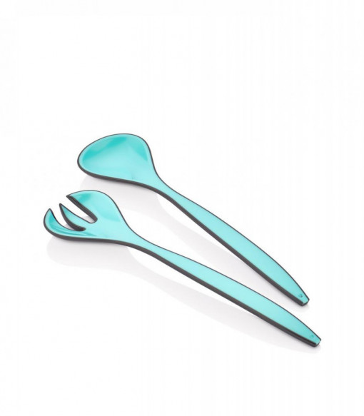 Set pentru salata, lingura+furculita, Plastic, 29.5 cm Albastru