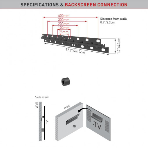 Suport TV de perete Barkan E304, fix, 13&quot;-58&quot;, Negru - Img 2