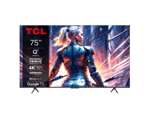 Televizor TCL QLED 75T8B, 189 cm, Smart Google TV, 4K Ultra HD, 100Hz, Clasa F (Model 2024)