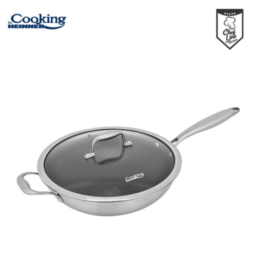 Tigaie WOK din inox cu capac, acoperire ceramica HONEYCOMB, dimensiune 30x8.5 cm, 4.5 l, Heinner Titanium HR-MRK-28W - Img 2