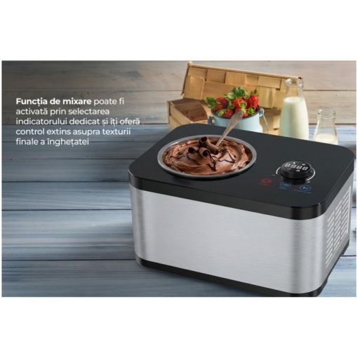 Aparat de facut inghetata Heinner SweetFreeze HICM-DW154SSBK, 120 W, Capacitate: 1.5 l, Functii: inghetata, iaurt, mixare, racire, bol inghetata detasabil - Img 3
