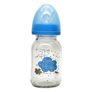 Biberon din Sticla cu Tetina din Silicon, Bleu, Nor Honey Baby, 120 ml