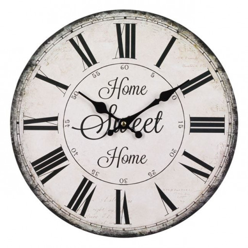 Ceas Vintage de perete din lemn, diametru 34 cm, Home Sweet Home