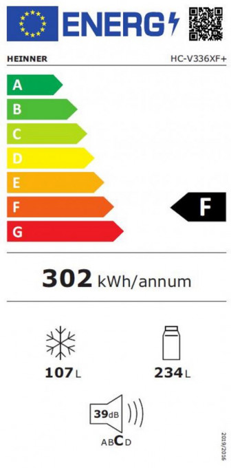 Combina frigorifica Heinner HC-V336XF+, 336 l, Clasa F, Tehnologie less frost, Iluminare LED, Control mecanic, Termostat ajustabil, H 186 cm , Argintiu - Img 6